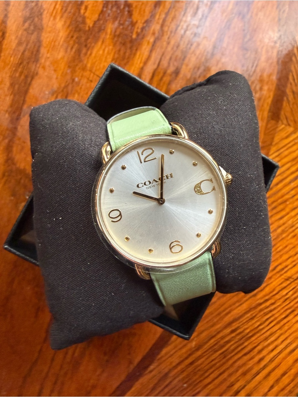 Coach Women's Mint Green Leather Strap Gold-Tone Round Dial Watch